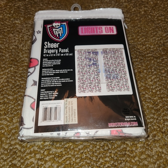 Monster High Sheer Drapery Panel 2013 42 in × 63 in - Picture 2 of 2